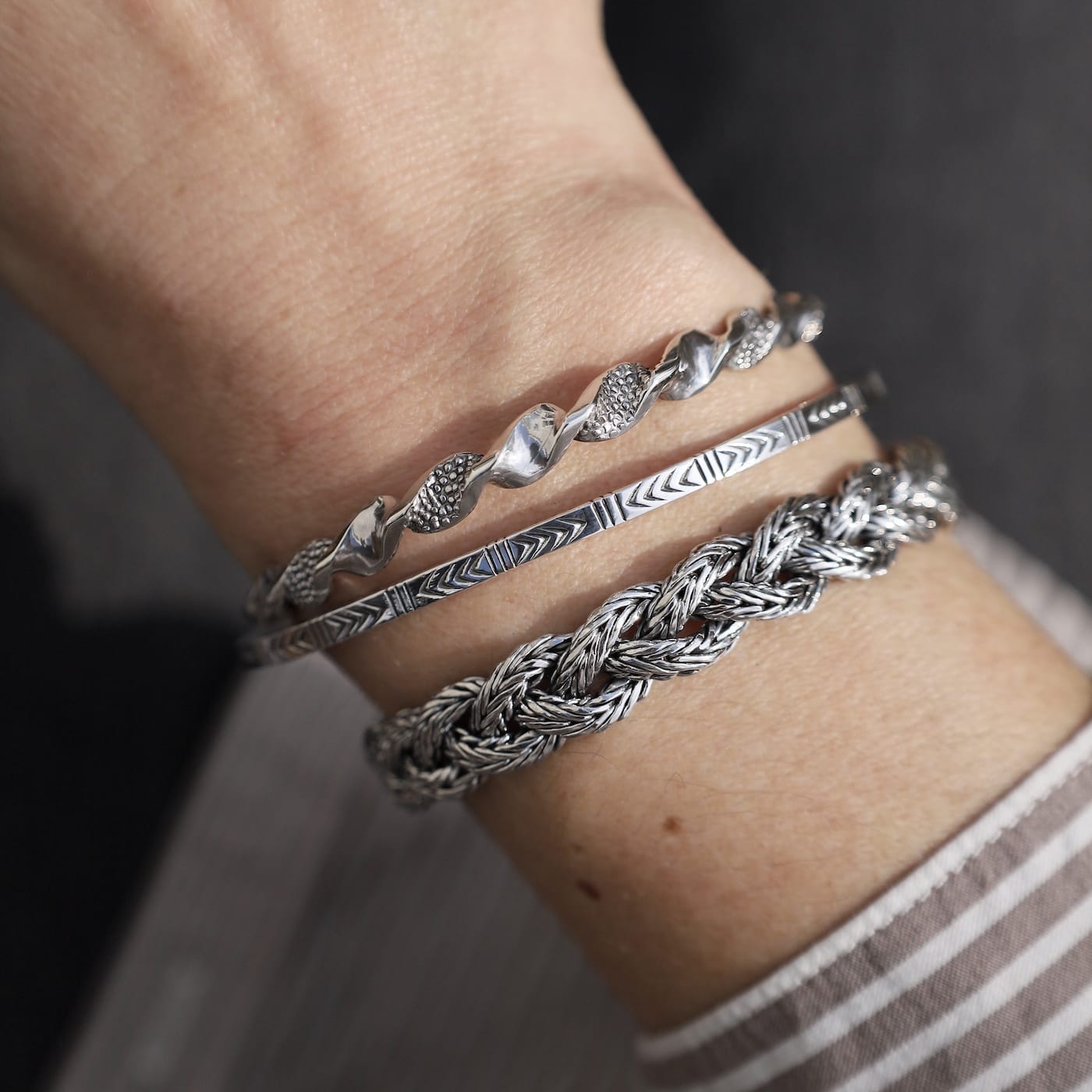 BRC Oxidized Sterling Silver 1/4 Wide Braided Bracelet