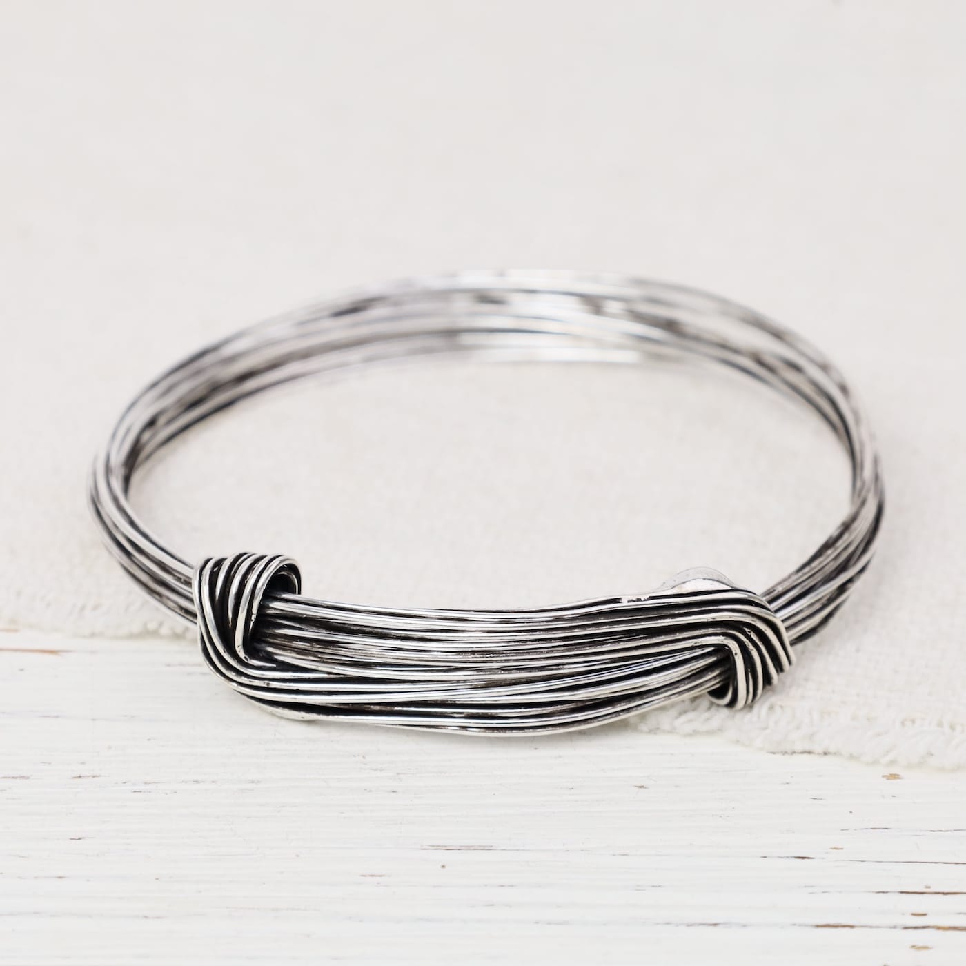 BRC Oxidized Sterling Silver 15 Strand Elephant Hair Inspired Bangle