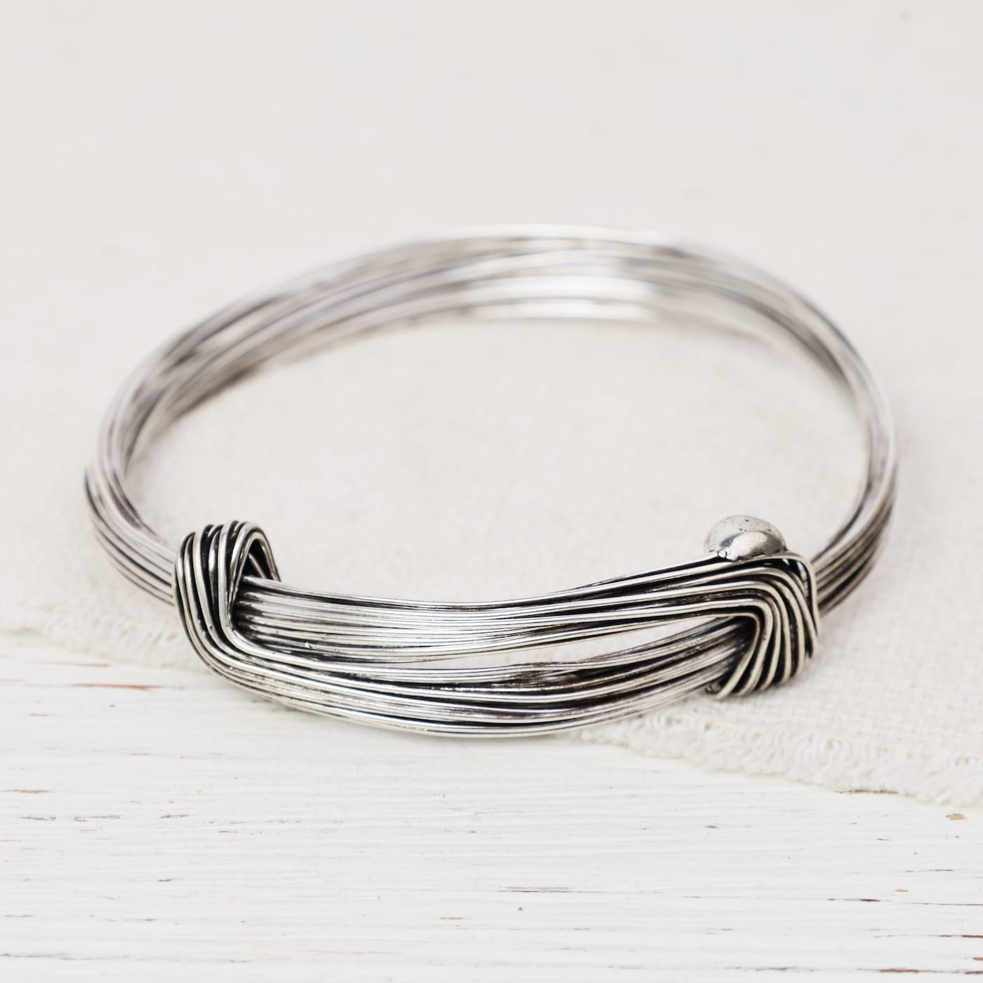 BRC Oxidized Sterling Silver 20 Strand Elephant Hair Inspired Bangle