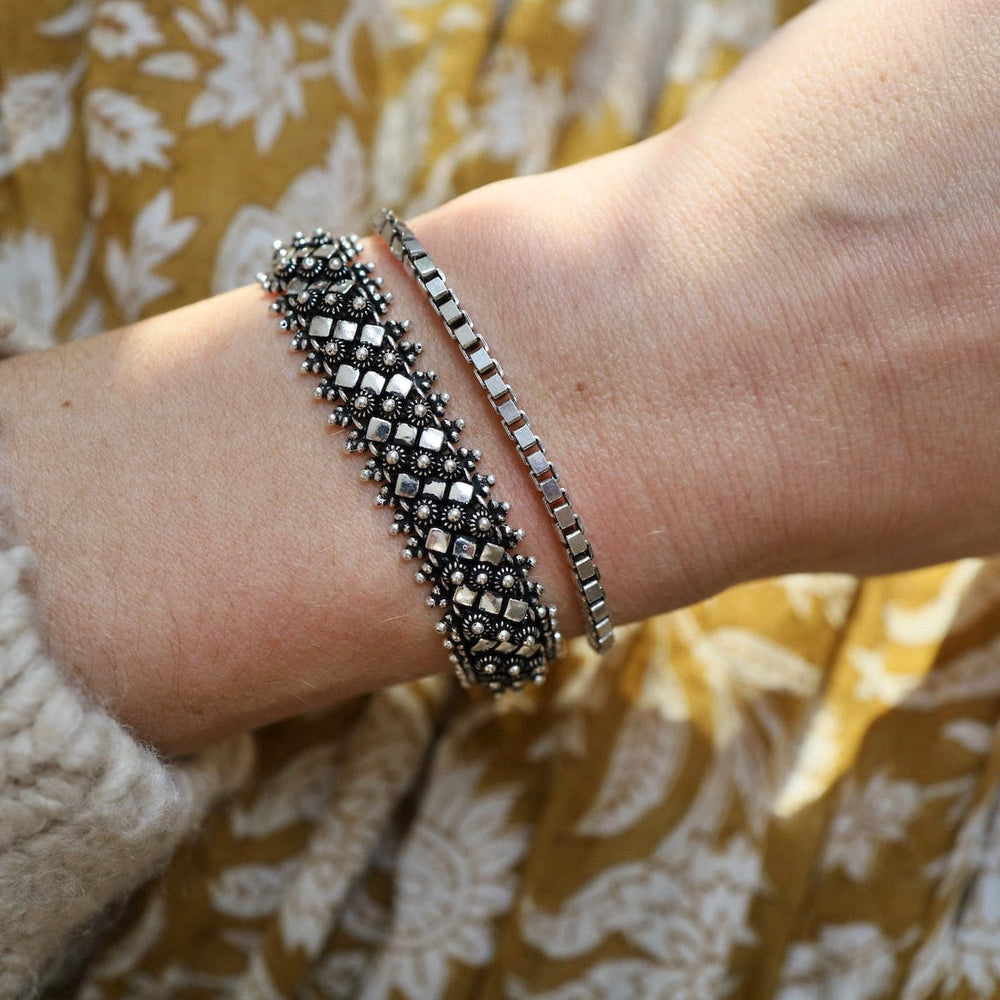 
                      
                        BRC Oxidized Sterling Silver Heavy Box Chain Bracelet
                      
                    