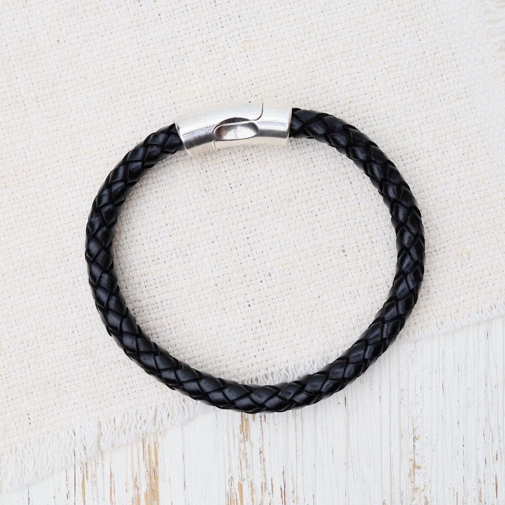 BRC Pegasus Black Braided Leather Bracelet