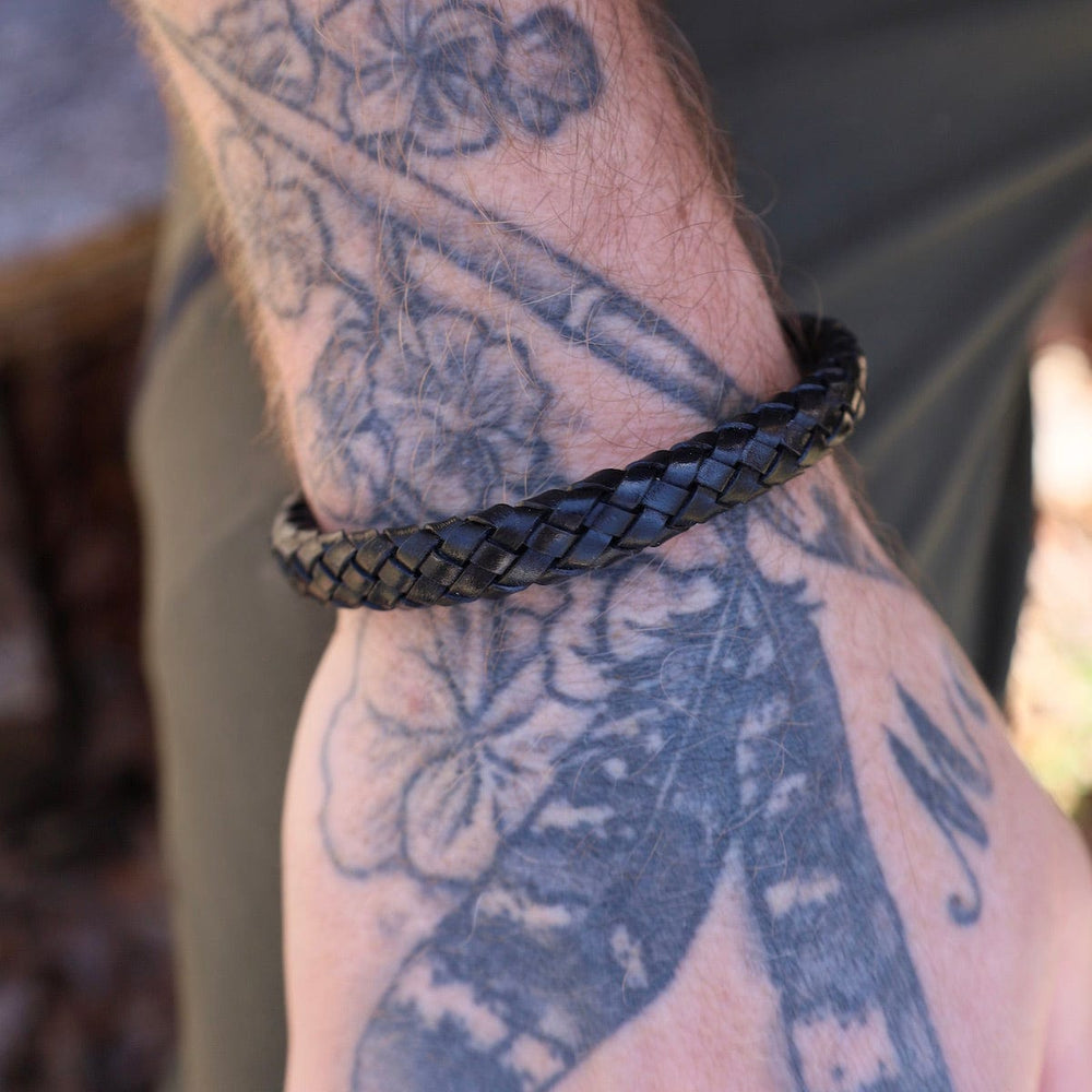 BRC Pegasus Black Braided Leather Bracelet