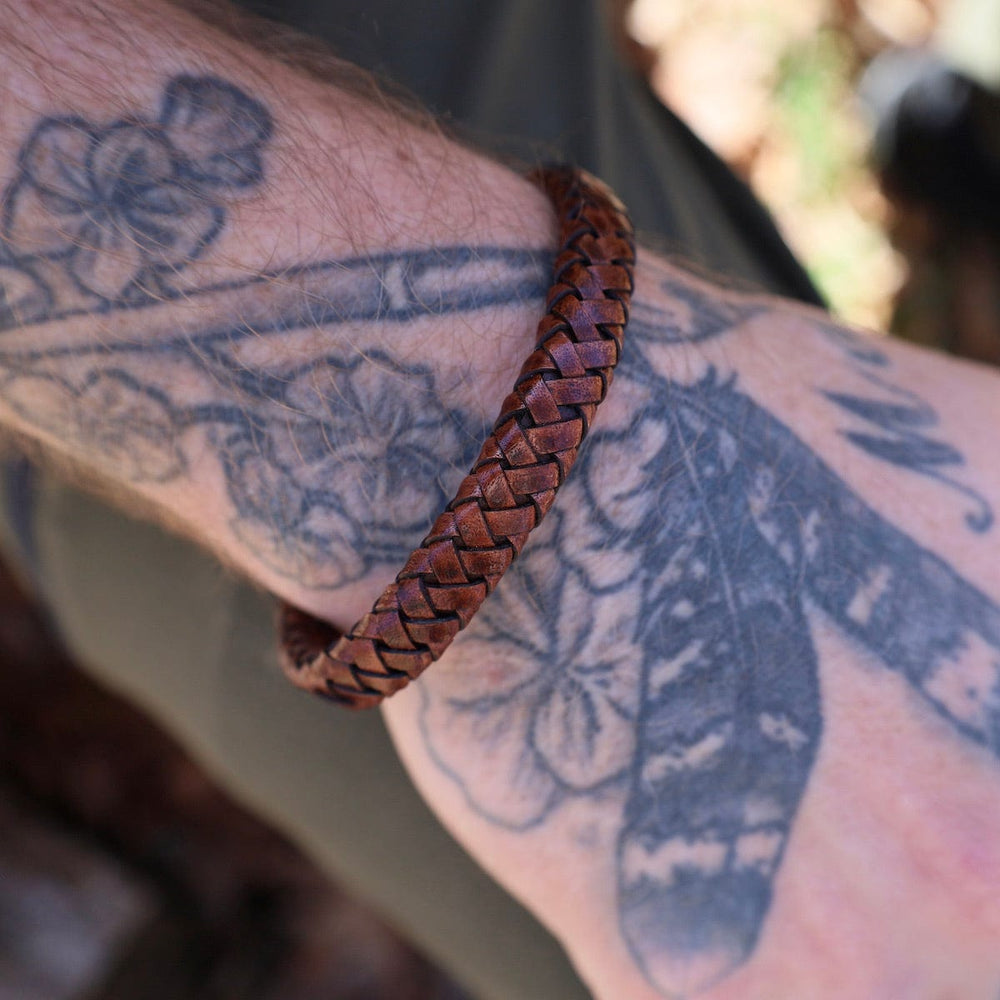 BRC Pegasus Dark Brown Braided Leather Bracelet