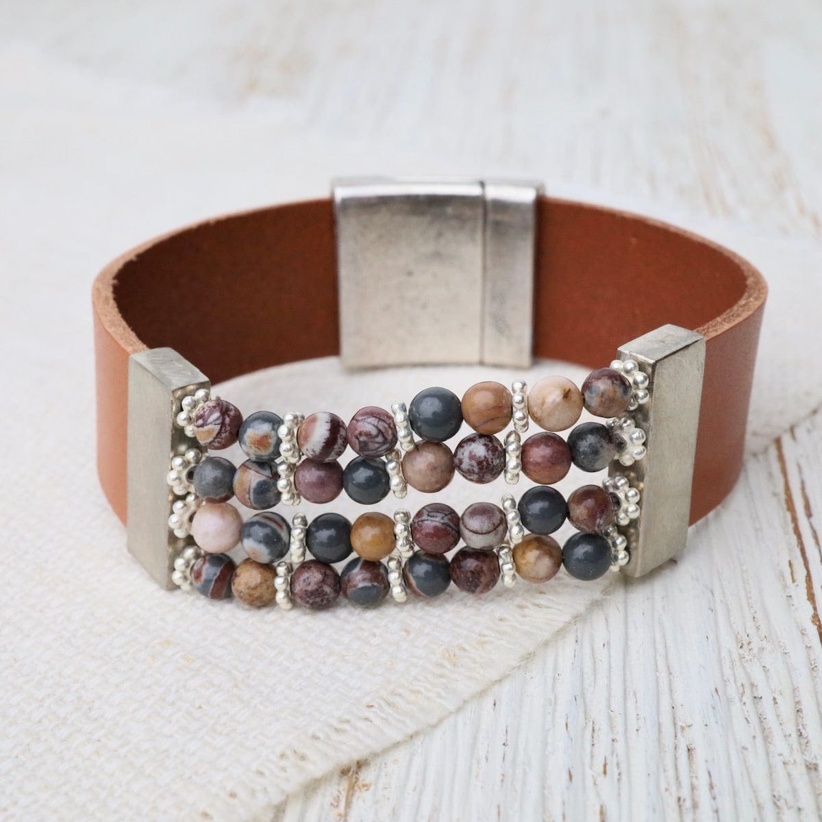 BRC Picture Jasper Brown Leather Bracelet