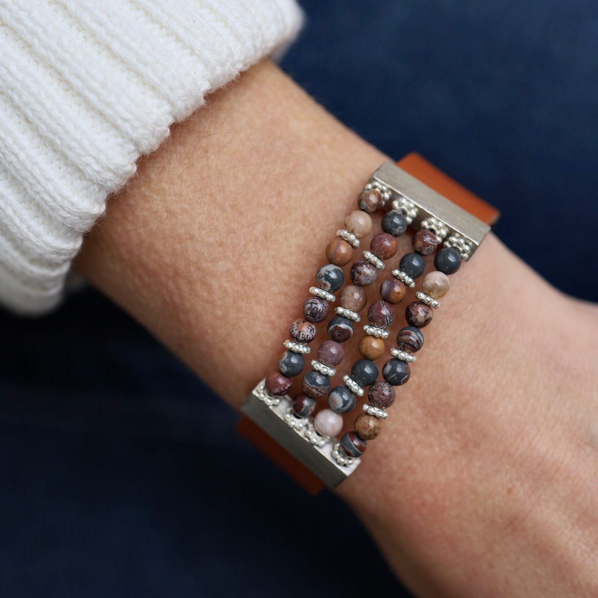 BRC Picture Jasper Brown Leather Bracelet