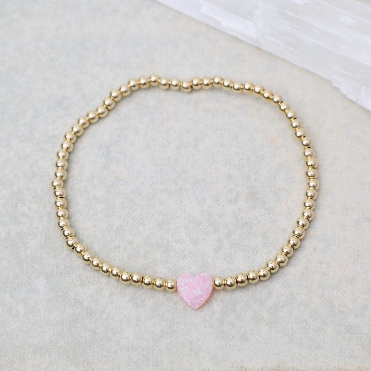 BRC Pink Opal Heart Gold Filled Ball Bracelet