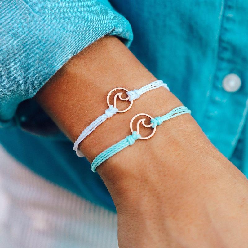 BRC Pura Vida Rose Gold Wave Charm Bracelet ~ Light Blue