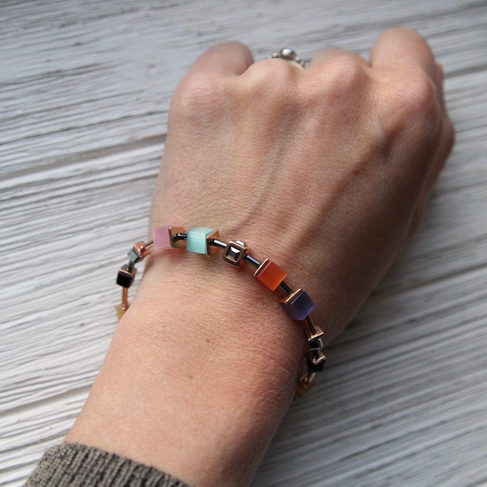 BRC ROSE GOLD AND MULTICOLOR GEO CUBE BRACELET