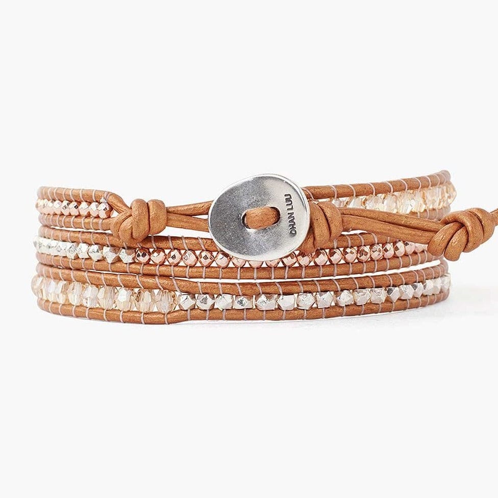 Rose Gold Hematite Mix Three Wrap Bracelet Dandelion Jewelry