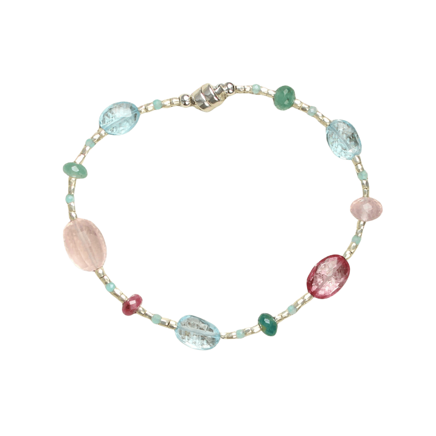 BRC Rose Quartz & Blue Topaz Silver Glass Bracelet
