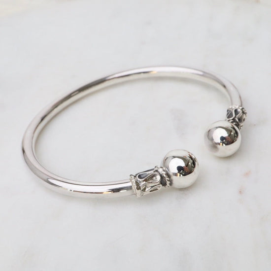 BRC Round Tube with Ball Ends Sterling Silver Cuff