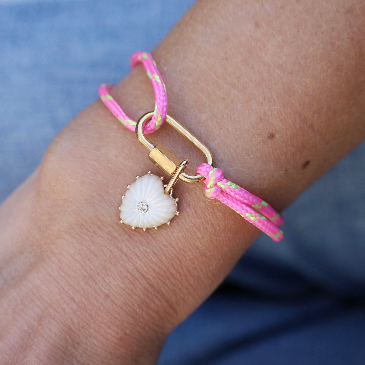 BRC-S.STL 18K Gold Plated Stainless Steel Pink Rope Carabiner Bracelet