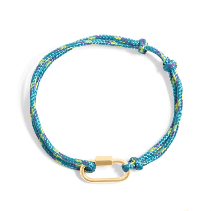 BRC-S.STL 18K Gold Stainless Steel Teal Rope Carabiner Bracelet