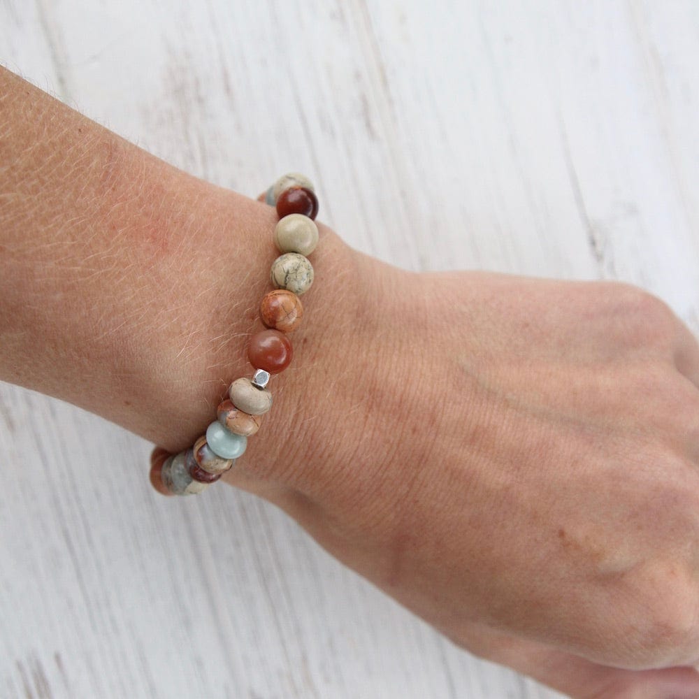 Load image into Gallery viewer, BRC Scout Aqua Terra Stone Stacking Bracelet
