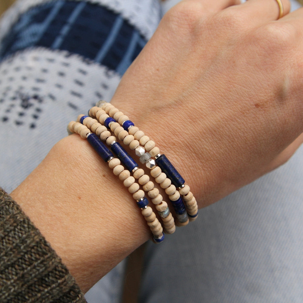 BRC Scout Wood & Lapis Wrap Bracelet & Necklace