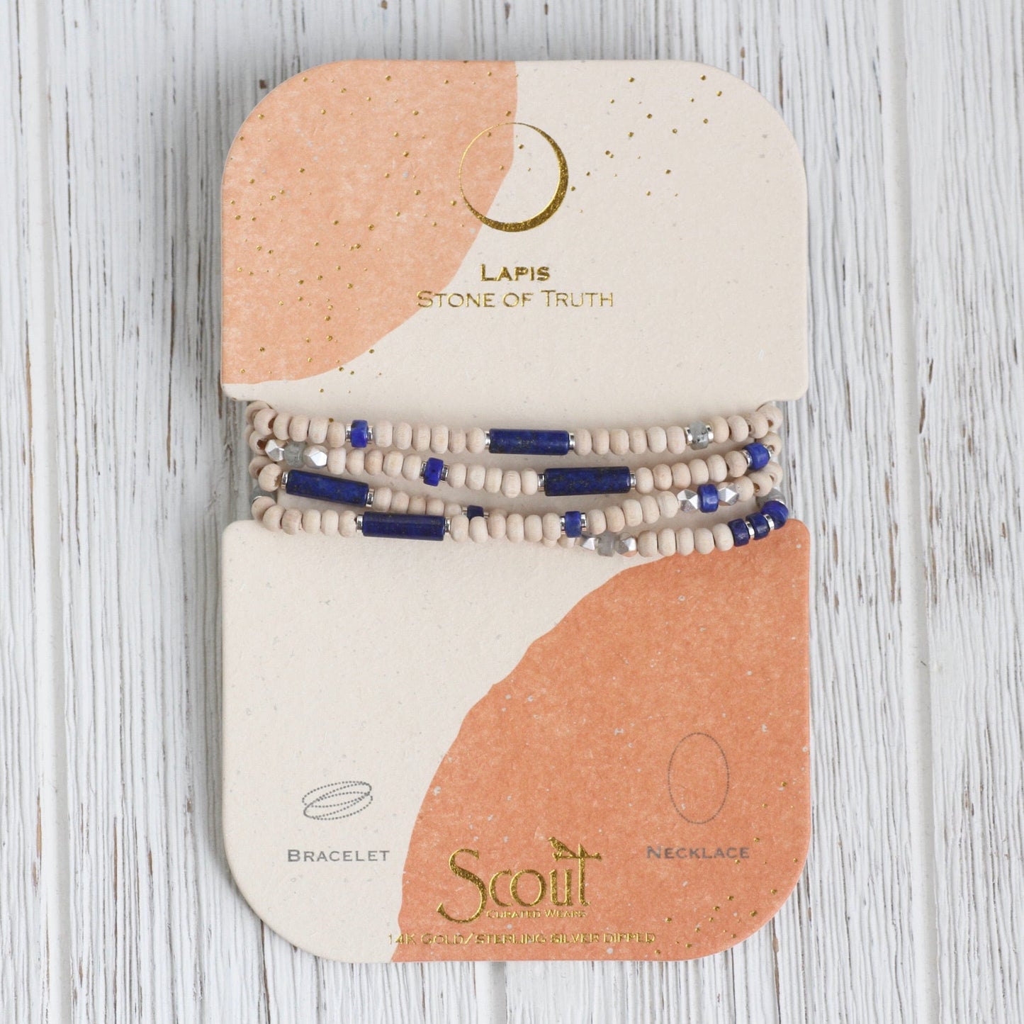 BRC Scout Wood & Lapis Wrap Bracelet & Necklace