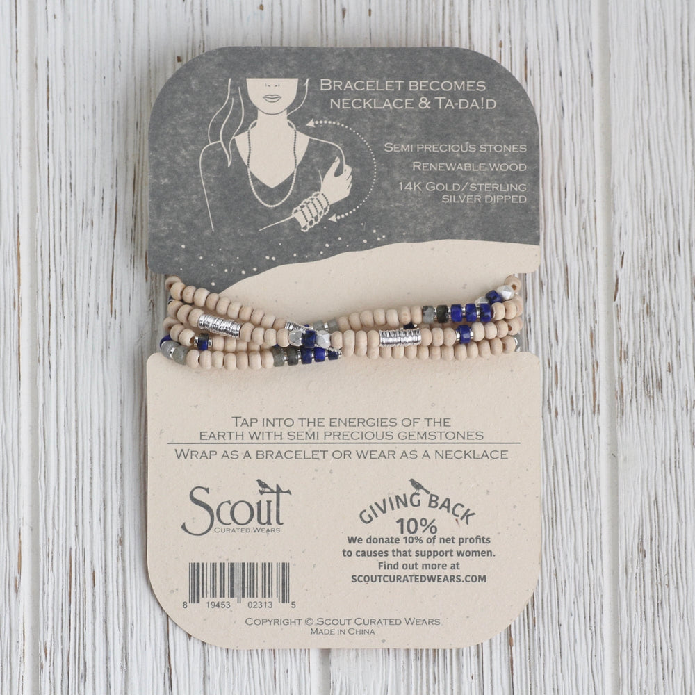 
                  
                    BRC Scout Wood & Lapis Wrap Bracelet & Necklace
                  
                