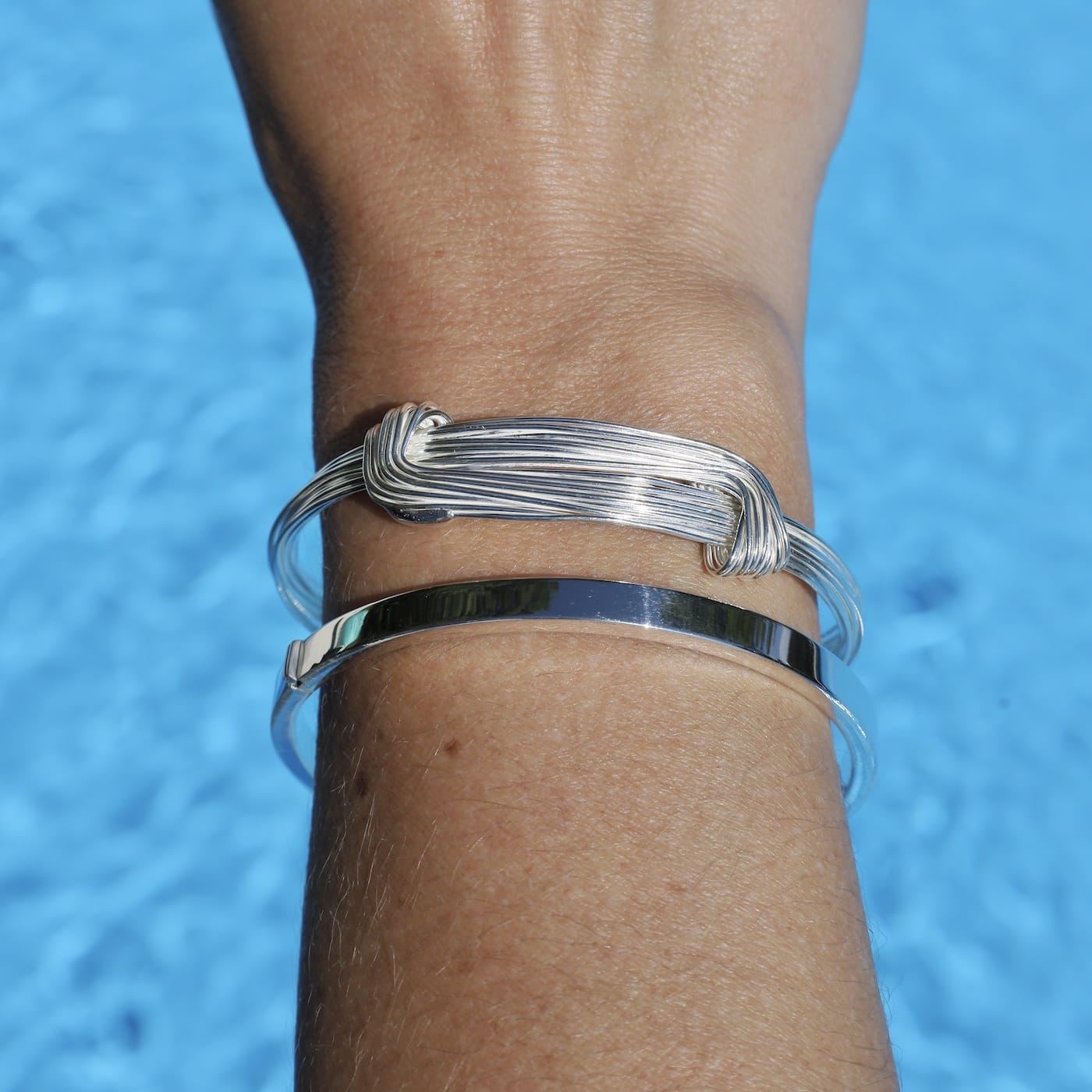 BRC Shiny Sterling Silver 15 Strand Elephant Hair Inspired Bangle