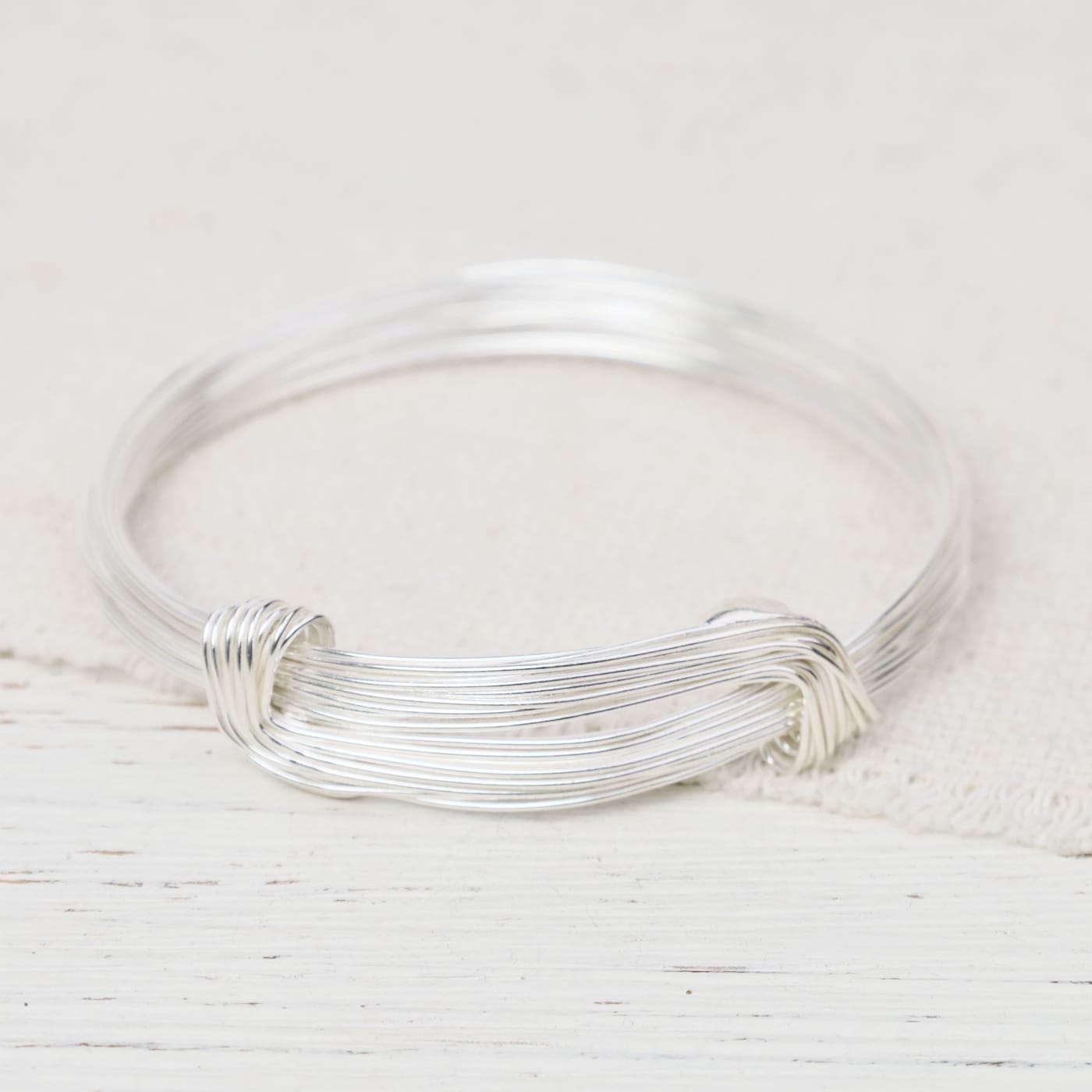 BRC Shiny Sterling Silver 15 Strand Elephant Hair Inspired Bangle