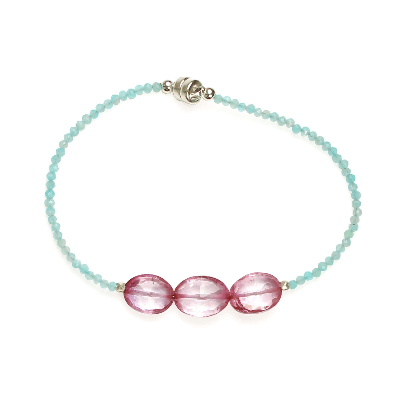 BRC Silver Amazonite with 3 Pink Topaz Ovals Bracelet