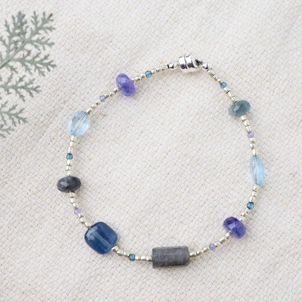 BRC Silver Blue Mix Magnetic Clasp Bracelet