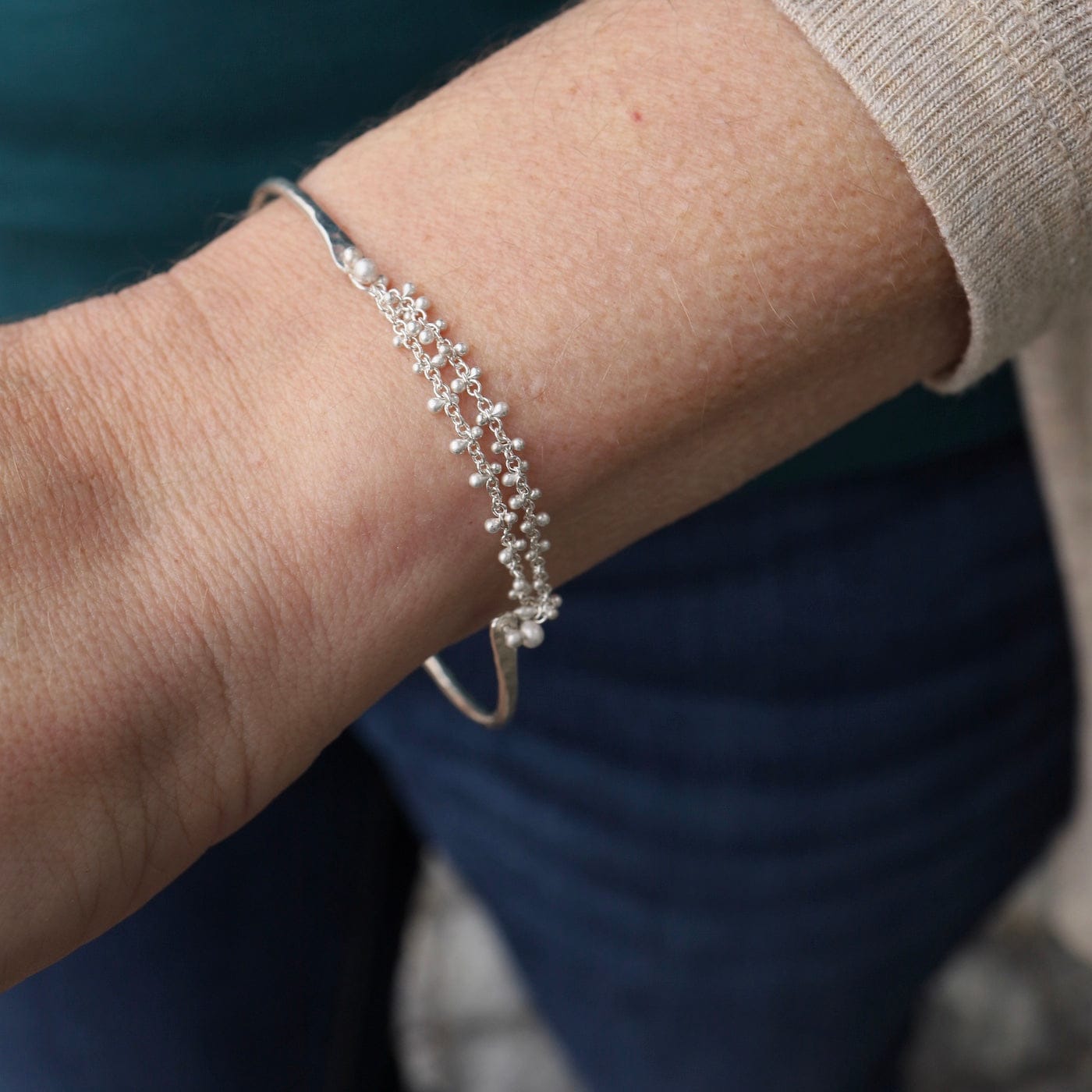 BRC Silver Caviar Bangle Bracelet