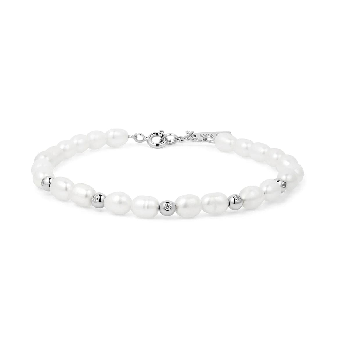 BRC Silver Freshwater Pearl & White Cubic Zirconia Bez