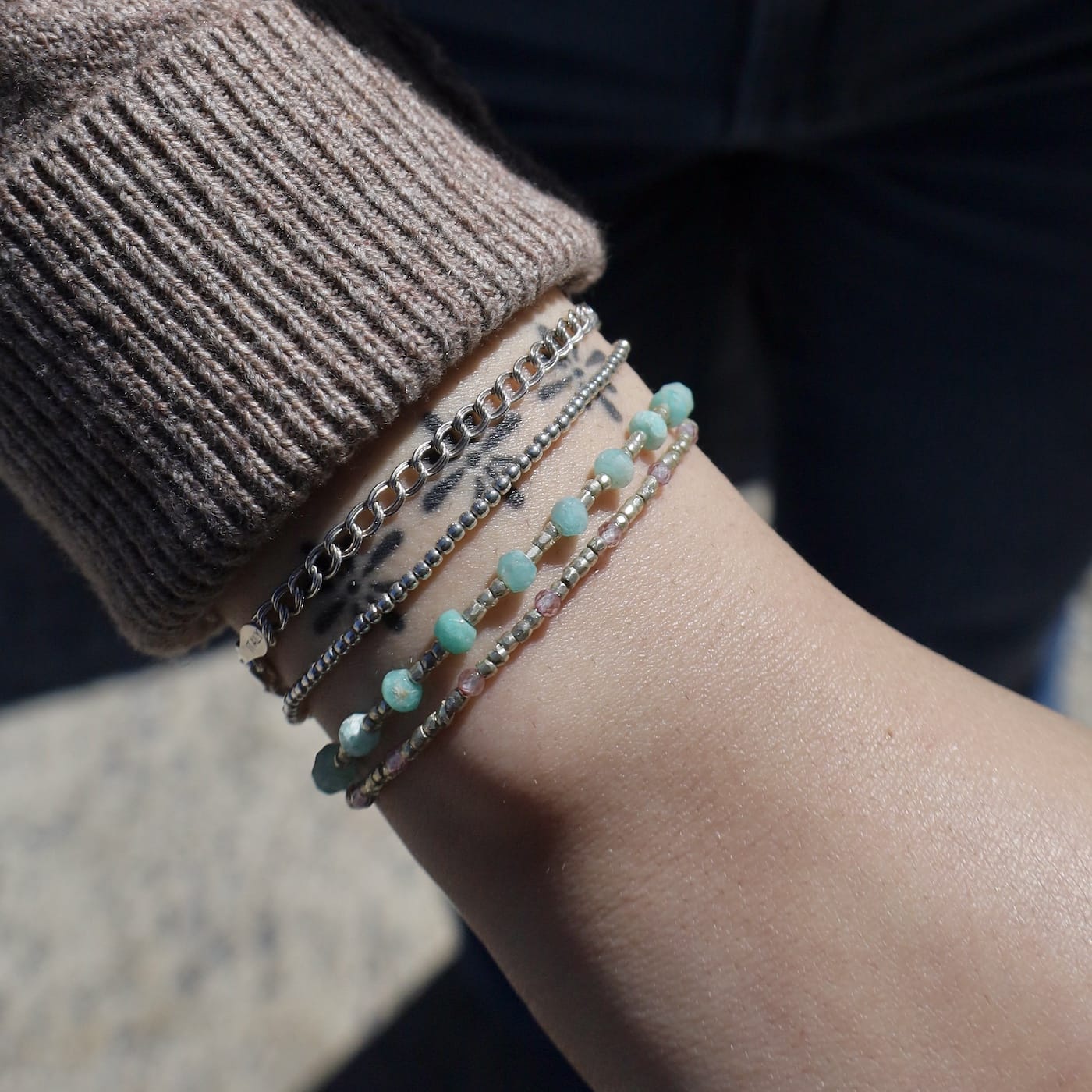 BRC Silver Glass with Amazonite Bracelet