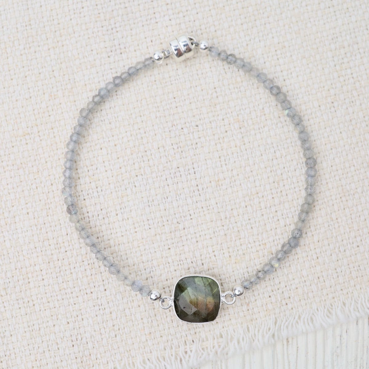 BRC Silver Labradorite Bezel Link Bracelet silver bead