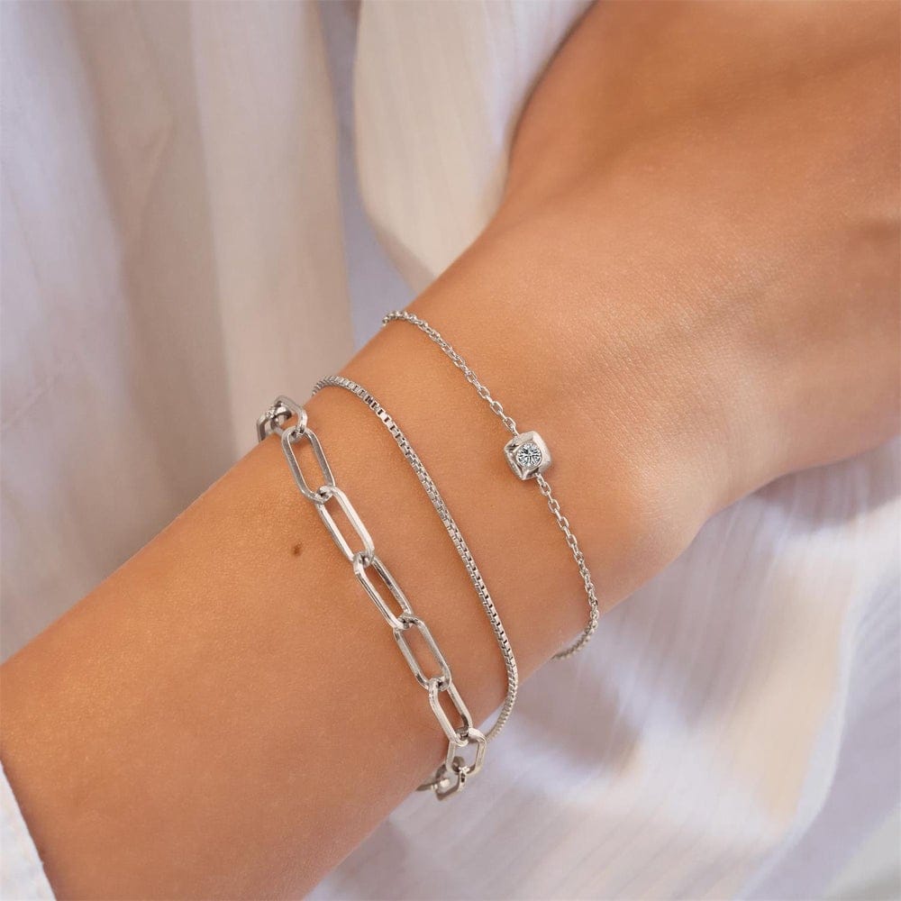 BRC Silver Modern Bezel-Set Solitaire Bracelet