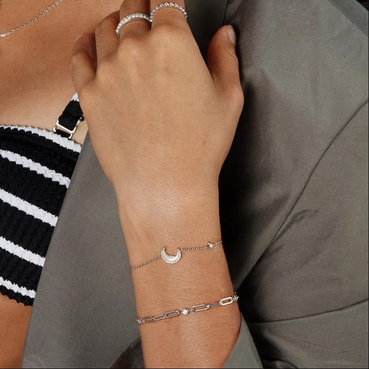 BRC Silver Mother of Pearl Crescent Moon Bracelet