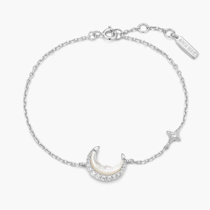 BRC Silver Mother of Pearl Crescent Moon Bracelet