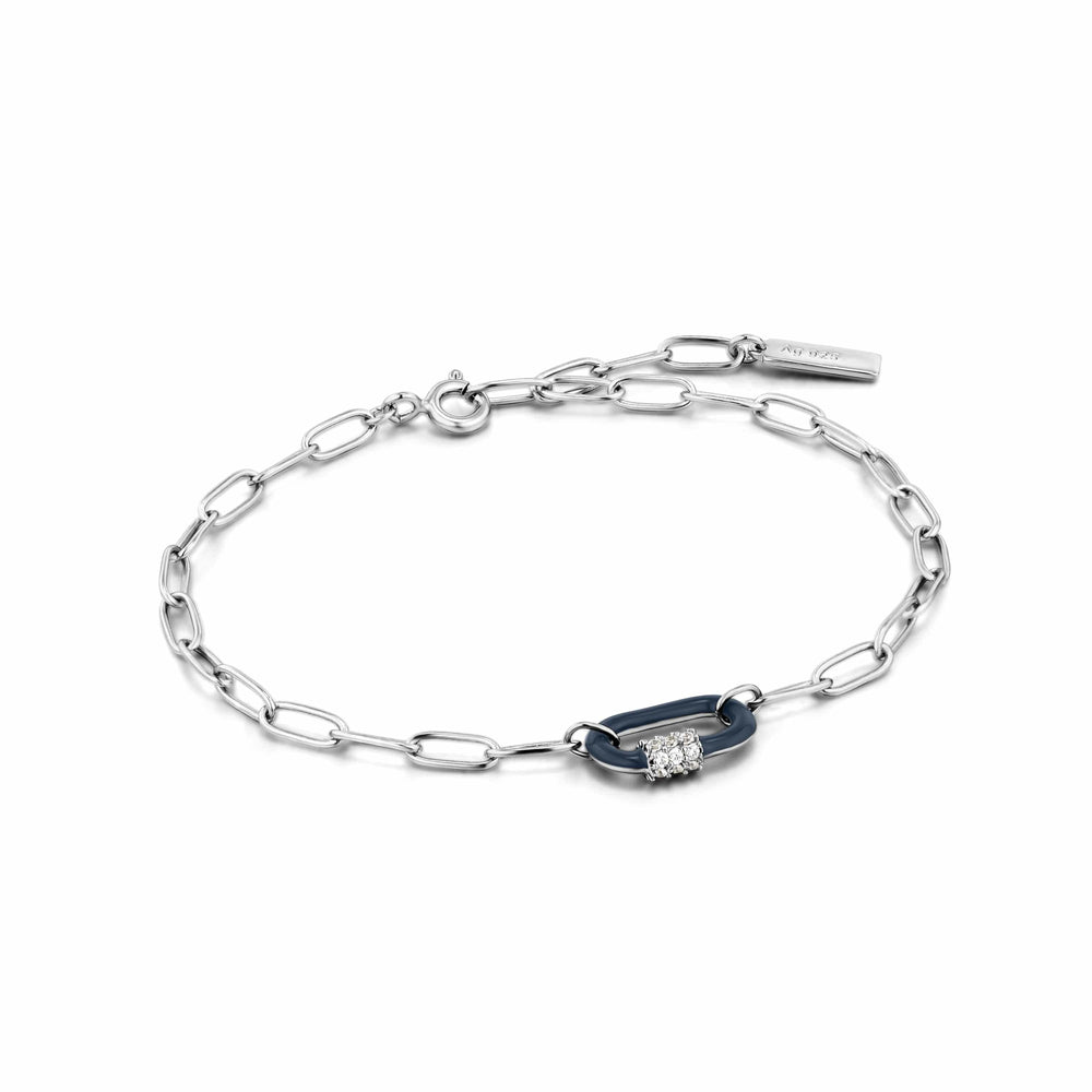 BRC Silver Navy Blue Enamel Carabiner Bracelet