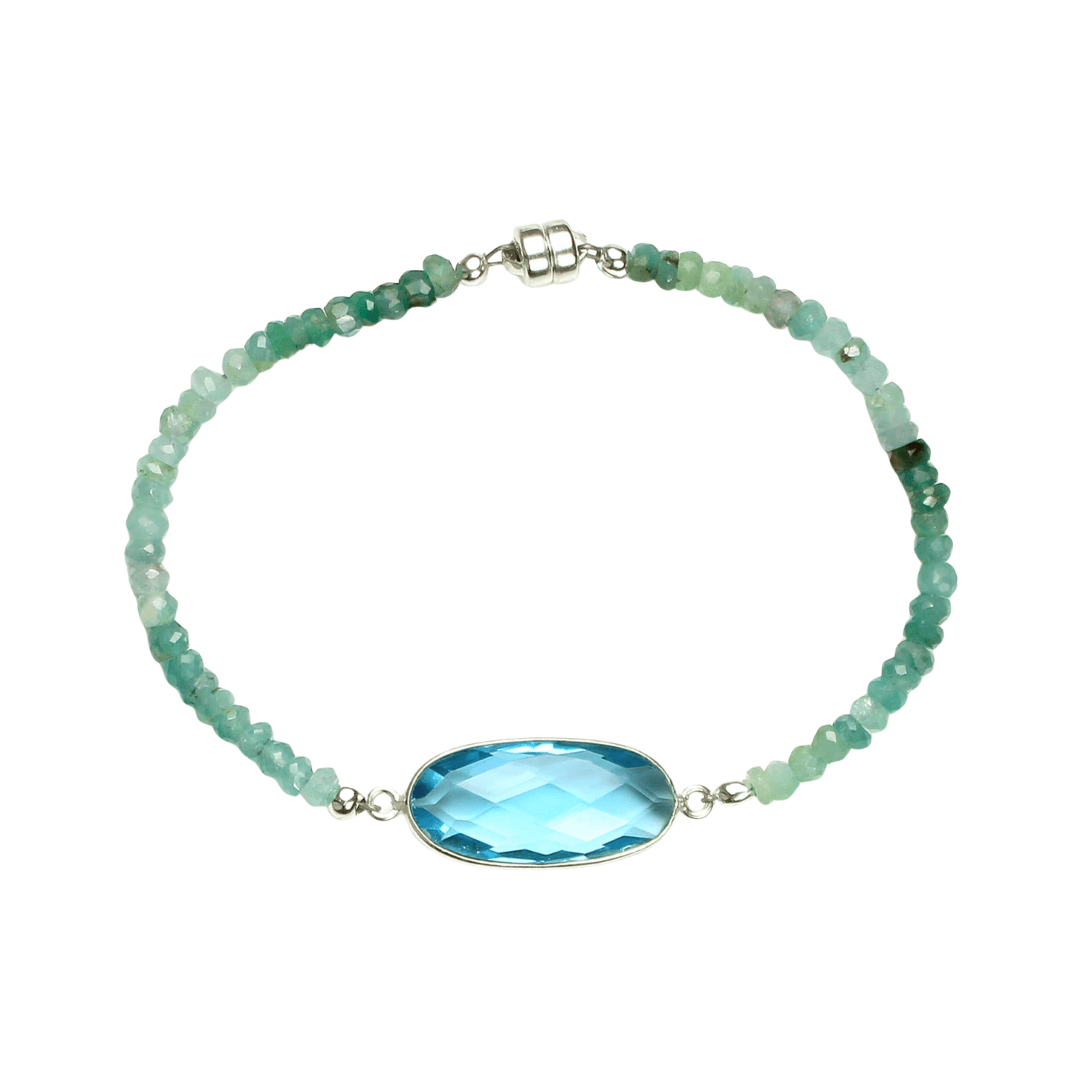 BRC Silver Oval Blue Quartz Link & Grandidierite Bracelet