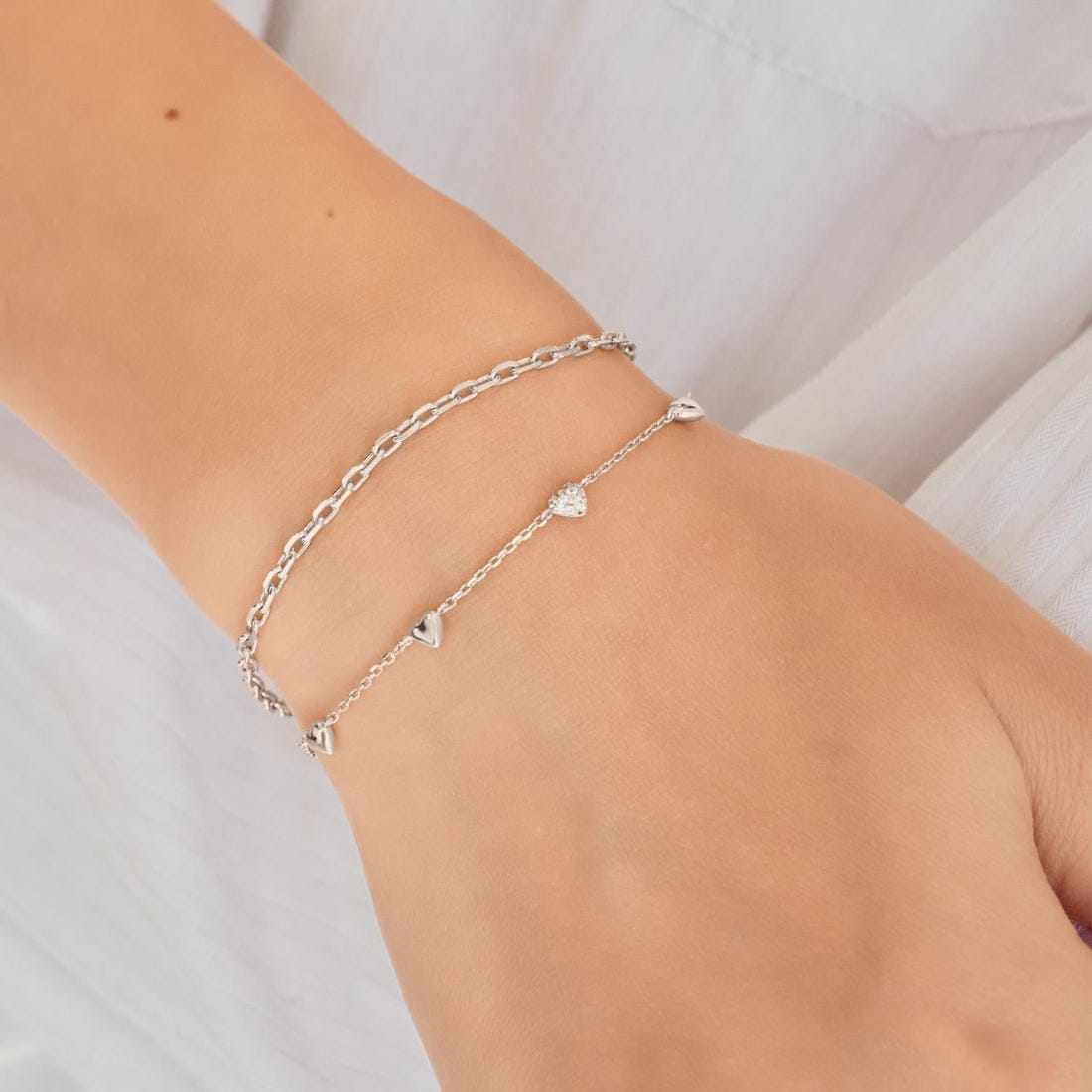 BRC Silver Pave Puffed Heart Station Bracelet