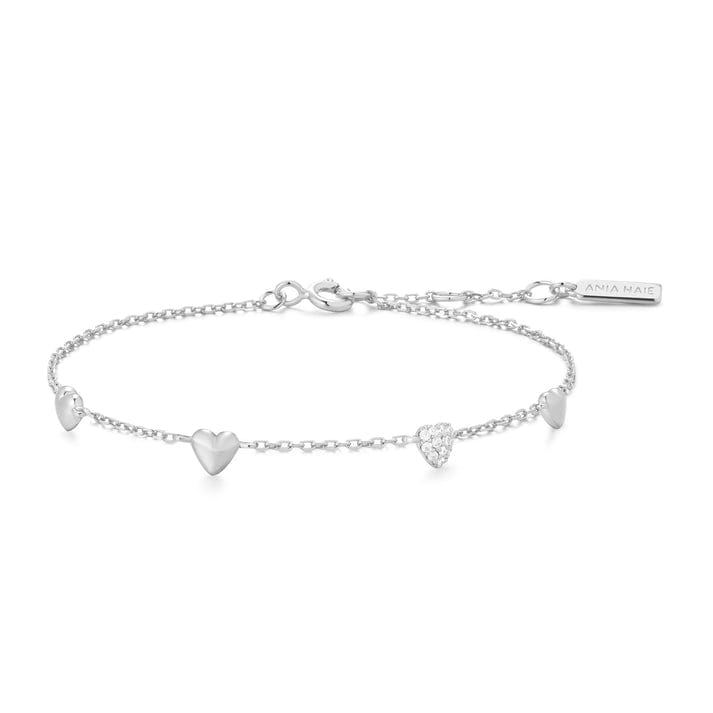 BRC Silver Pave Puffed Heart Station Bracelet