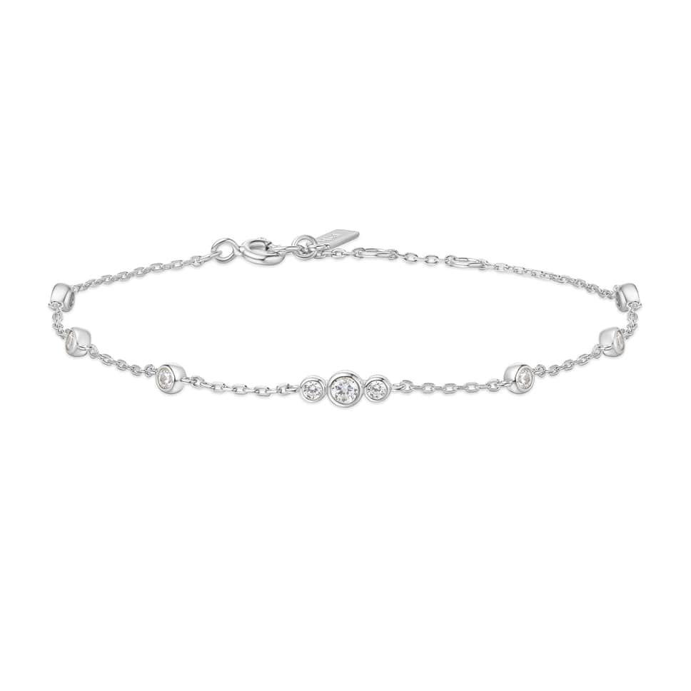 BRC Silver Sparkling Bezel Cubic Zirconia Station Bracelet