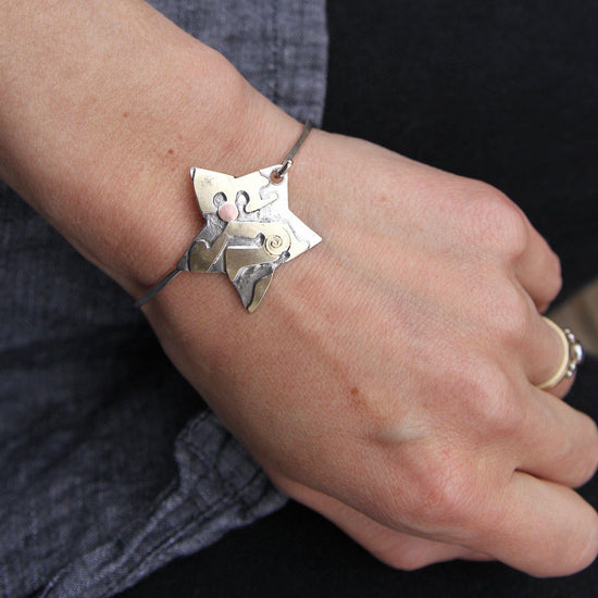 BRC Silver Star with Abstract Brass Cutouts Latching Bracelet