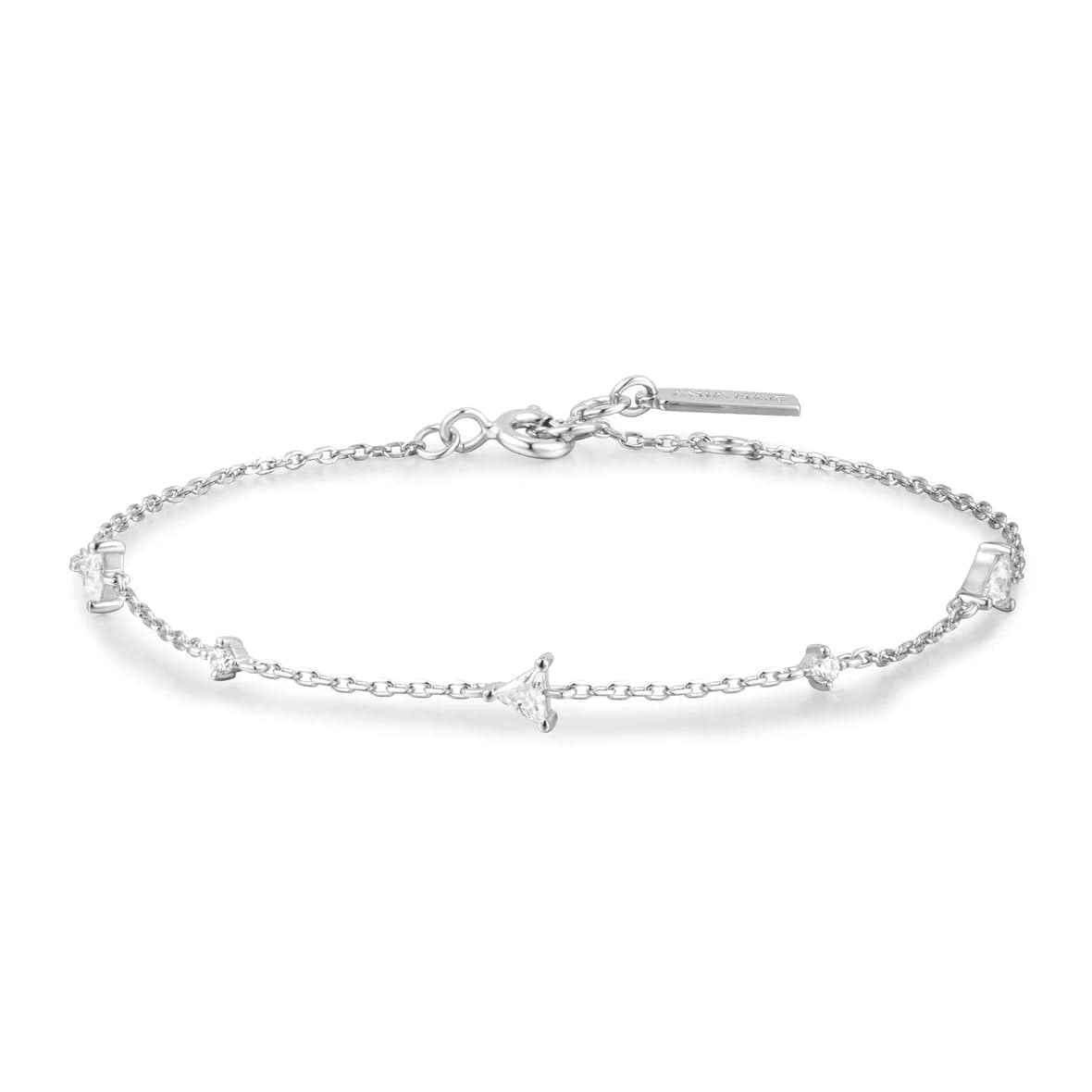 BRC Silver Triangular Cubic Zirconia Station Bracelet