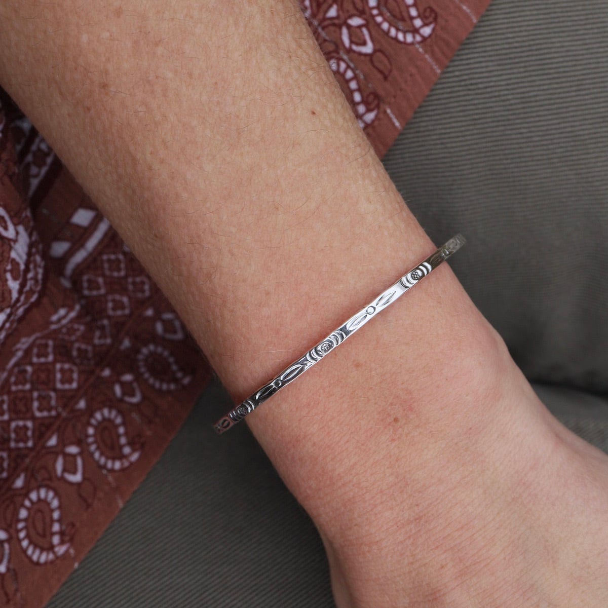 BRC Simple Square Etched Wire Sterling Silver Cuff