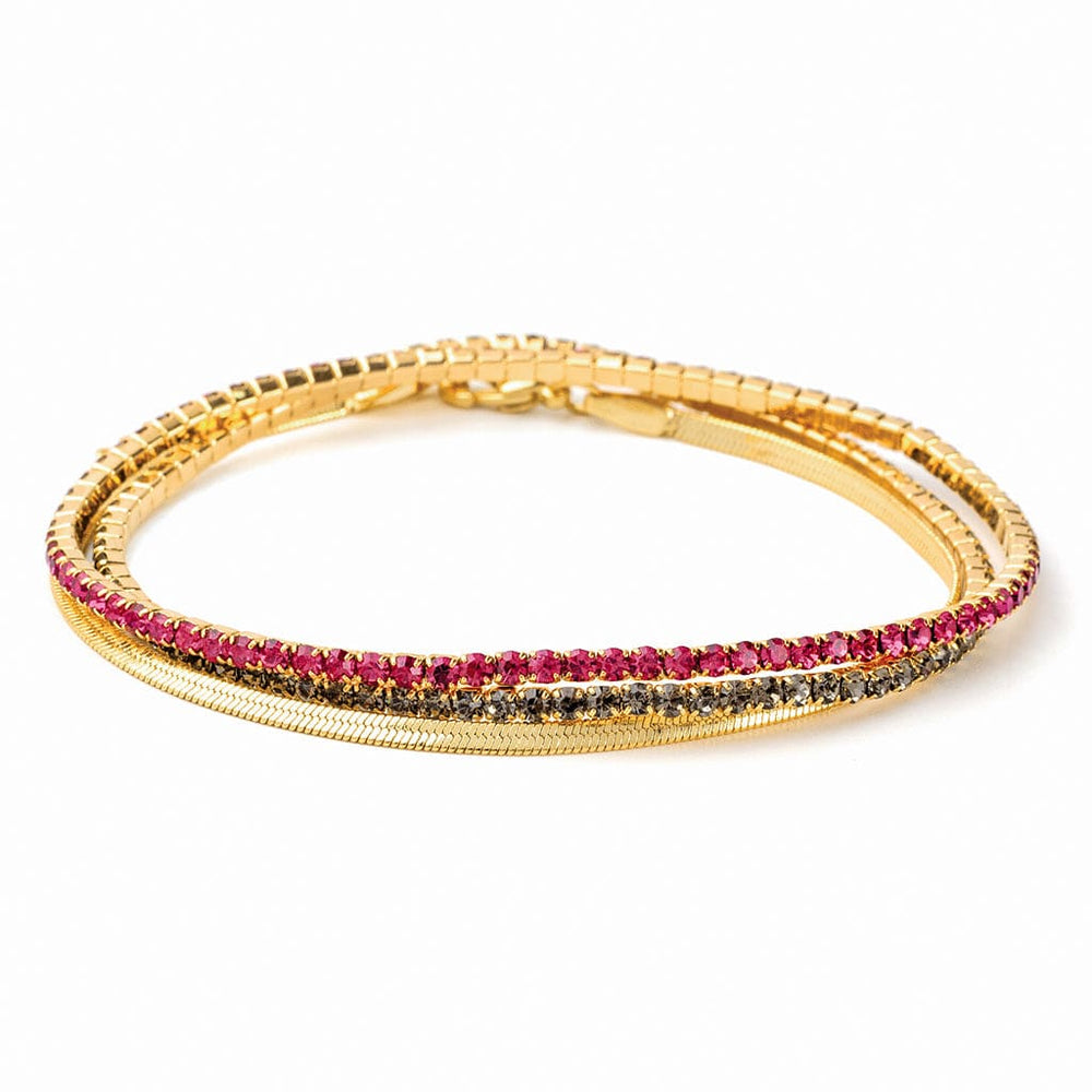 BRC Sparkle & Shine Rhinestone Bracelet Trio - Fuchsia & Gold