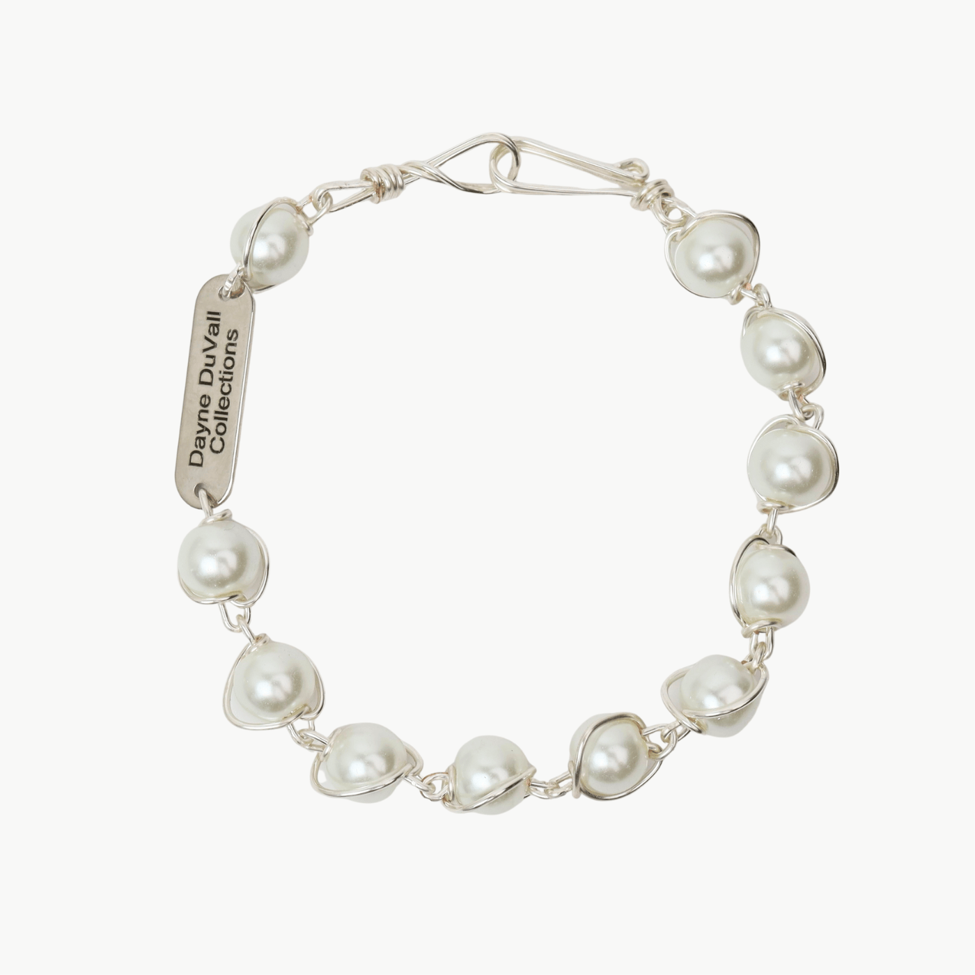 BRC-SPL 8mm Glass Pearl 7.5" Bracelet - Silver Plated Bras