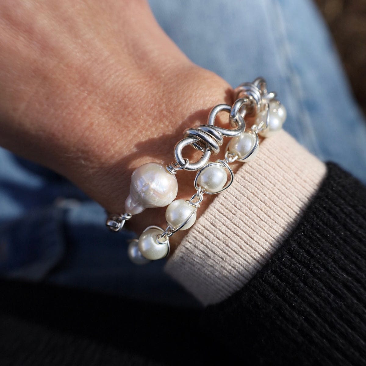 BRC-SPL 8mm Glass Pearl 7.5" Bracelet - Silver Plated Bras