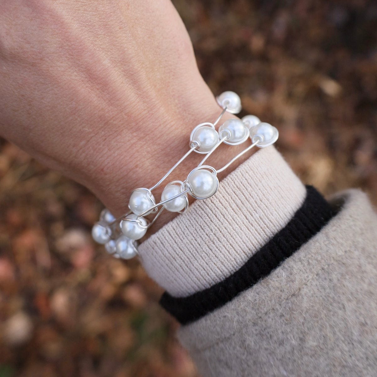 BRC-SPL 8mm Glass Pearl Signature Bangles - Stack of 3 - S