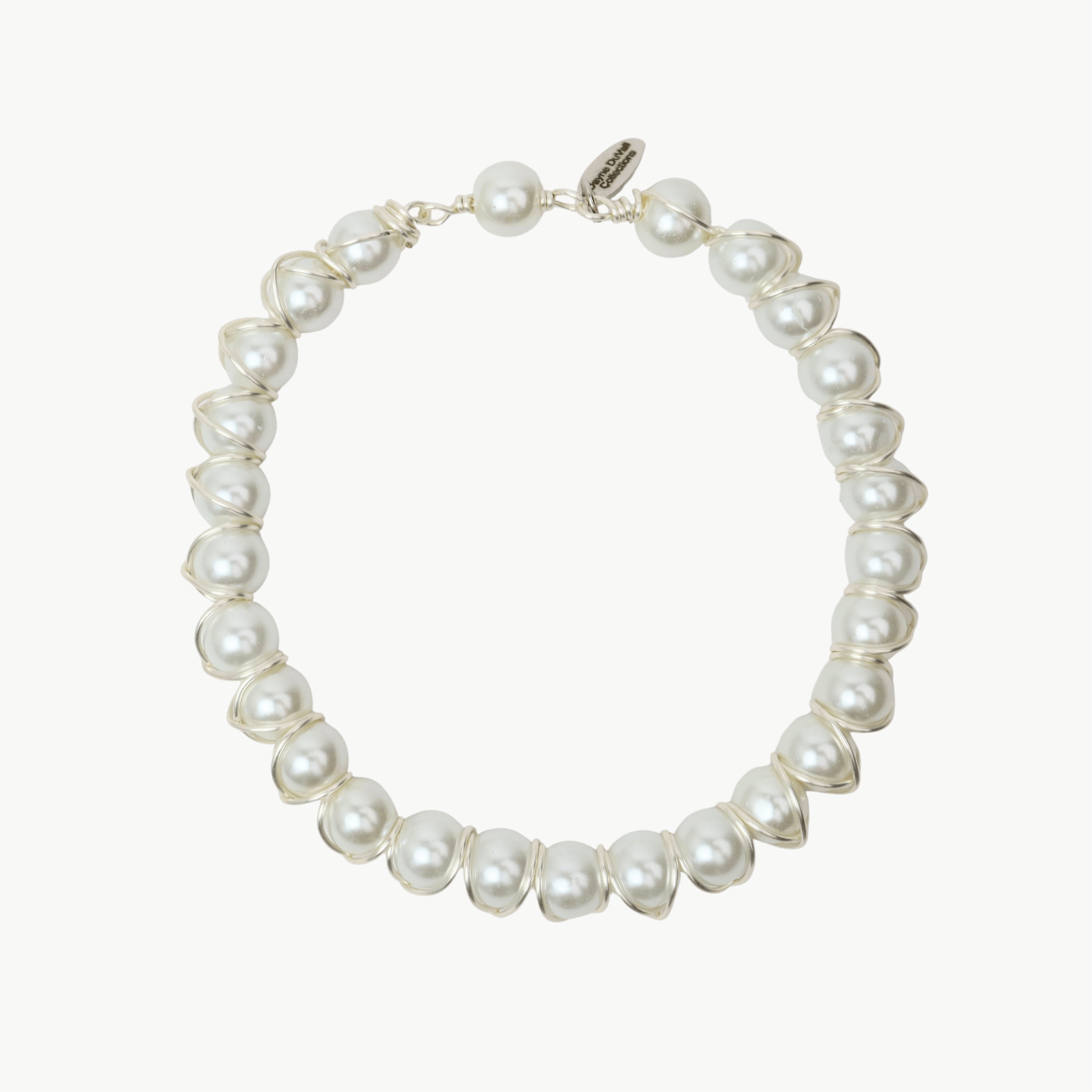BRC-SPL 8mm Glass Pearl Signature "X" Bangle - Silver Plat