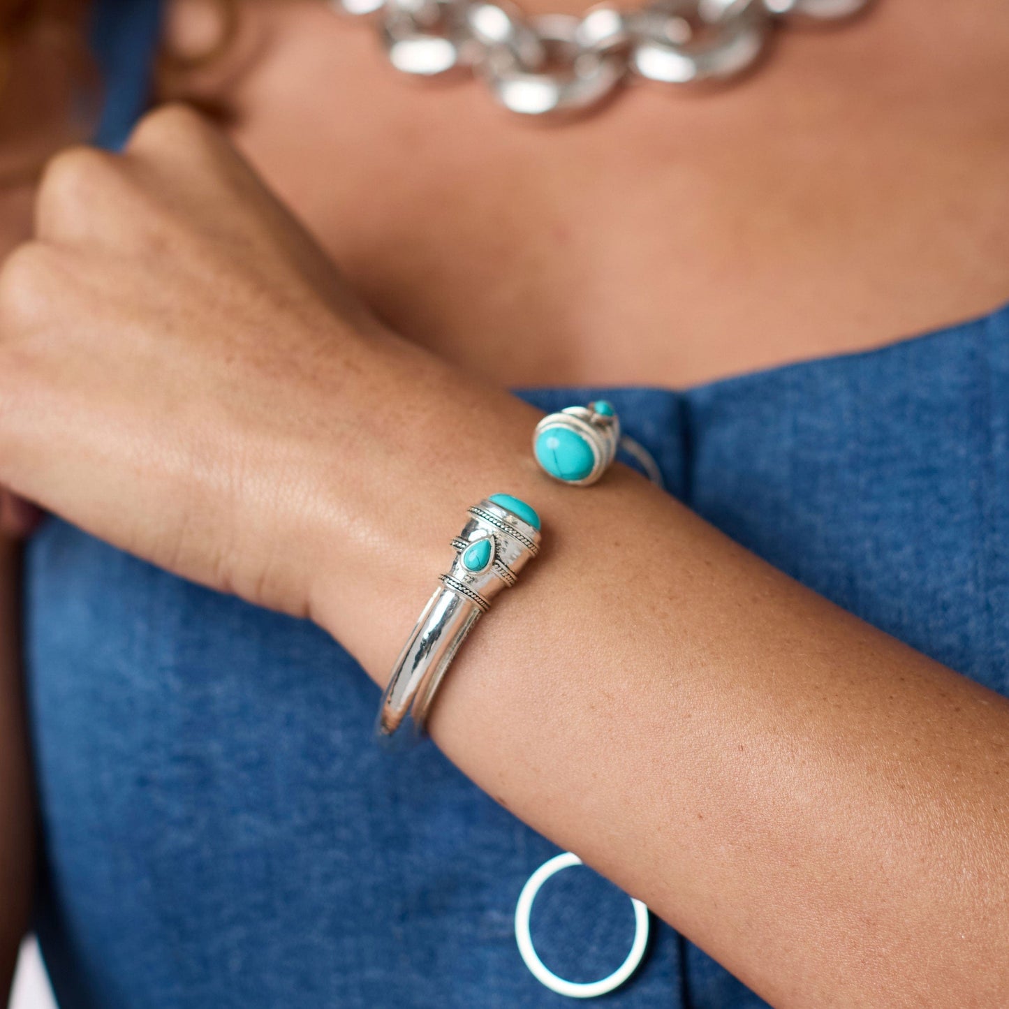 BRC-SPL Iridescent Montana Blue Silver Cannes Cuff Bracelet