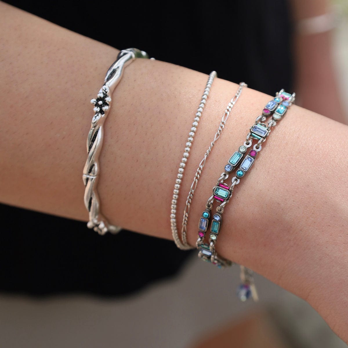 BRC-SPL Light Blue Architectural Petite Double Line Bracelet