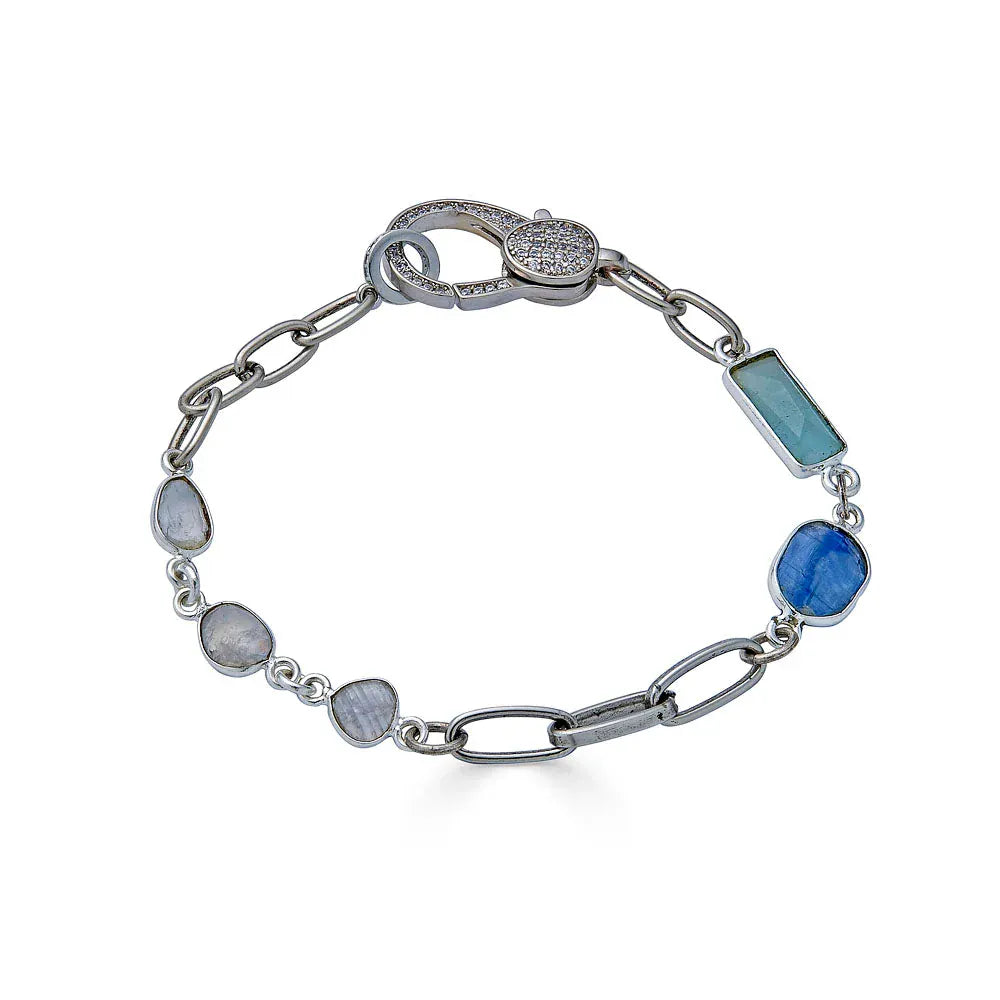 BRC-SPL Silver Mixed Gemstone Bracelet with Kyanite, Moons