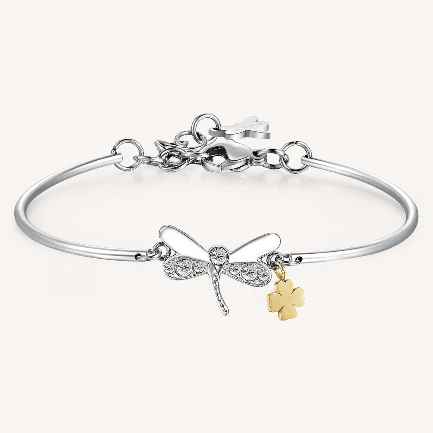 BRC-SS Stainless Steel Chakra Bracelet - Dragonfly with Clover
