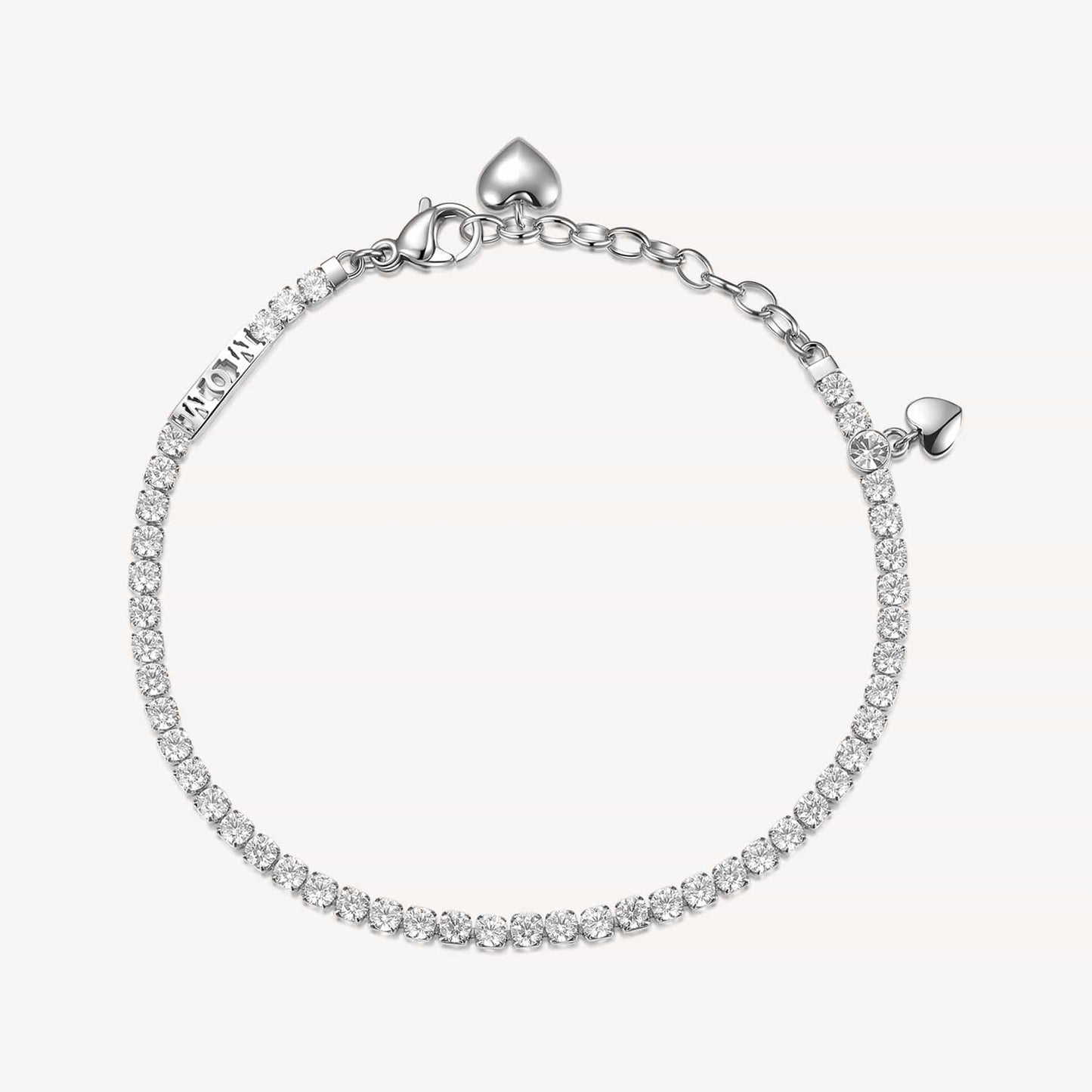 BRC-SS Stainless Steel Crystal Line Bracelet with MOM & Hearts